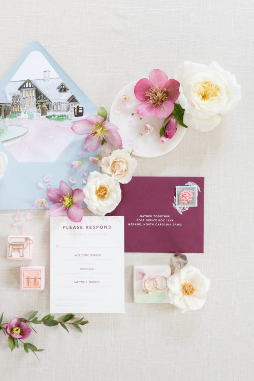 Rachael + Jesse’s lush illustrated foil invitation suite | One and Only Paper Custom Wedding Invitations