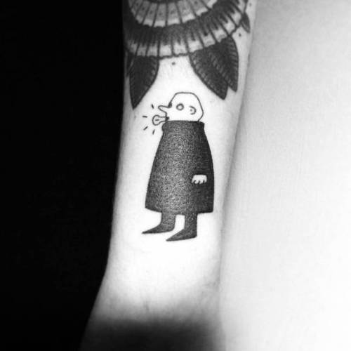 Tattoo tagged with: film and book, uncler fester, small, fictional  character, zidvisions, hand poked, facebook, blackwork, forearm, twitter,  the addams family, illustrative 