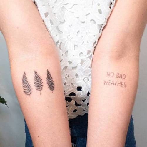 By Ilwol Hongdam, done in Seoul. http://ttoo.co/p/77667 small;line art;languages;leaf;hongdam;tiny;ifttt;little;nature;english;inner forearm;no bad weather;quotes;english tattoo quotes;fine line