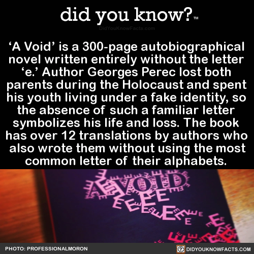 did you know? - 'A Void' is a 300-page autobiographical novel...