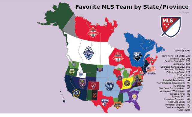 2015 Major League Soccer Fan Map Based On An - Maps On The Web