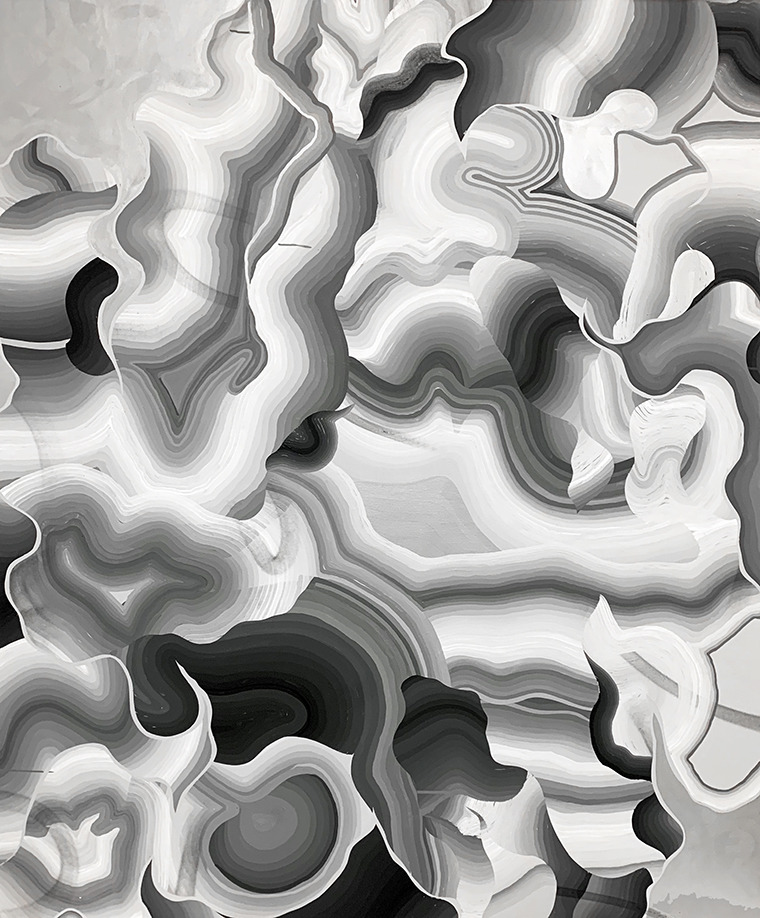 “Storm One” acrylic and spray paint on canvas, 2019 60″x72″