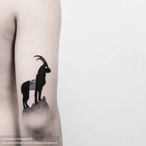 By Matteo Nangeroni, done at The White Whale Tattoo Society,... alpine ibex;animal;blackwork;contemporary;facebook;goat;matteonangeroni;medium size;tricep;twitter