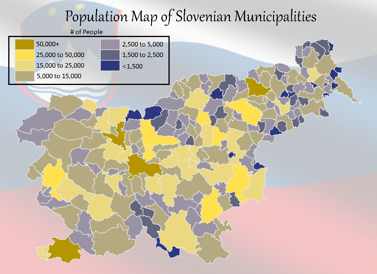 Population map of Slovenian municipalities. Maps on the Web