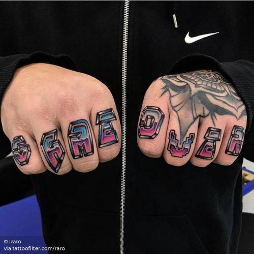 By Raro, done in Madrid. http://ttoo.co/p/35533 contemporary;english tattoo quotes;english;facebook;game over;knuckle;languages;medium size;pop art;raro;quotes;twitter