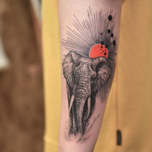 Elephant Tattoo

Artist: Tattooist Grain - Hongik.Univ.Station,... orange;elephant;animal;sun;arm