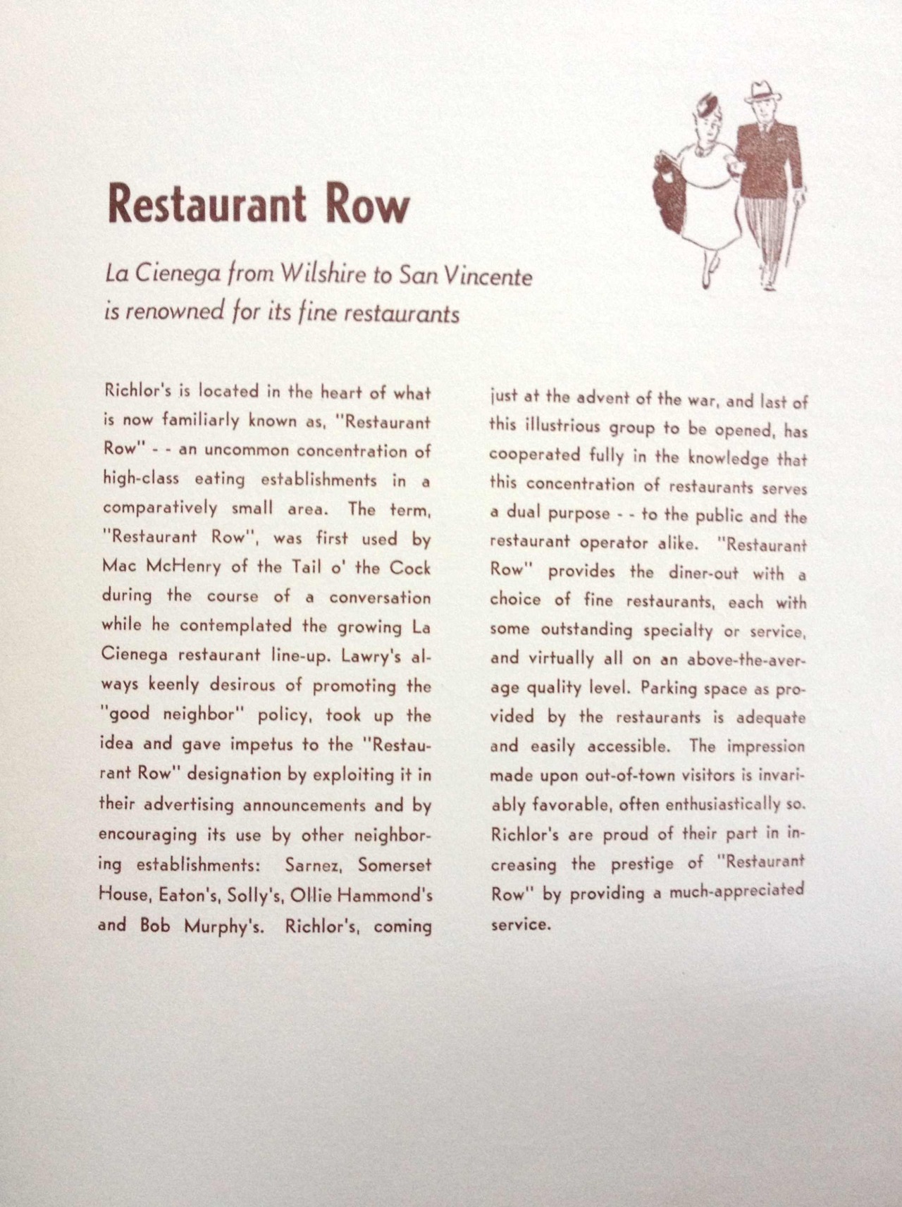 From a 1940s menu of Richlor’s, home of the planked hamburger steak, meat ground “virtually” to order. Self-promo at its finest: working hard to be seen as fine dining. The accompanying illustration is a good indication of what “fine dining” patrons...