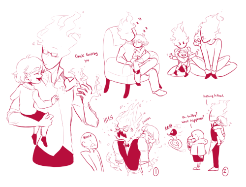 thebunnyartist:Grillby as an uncle makes me so happy.