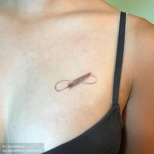 By Comotattoo, done in Seoul. http://ttoo.co/p/29186 small;single needle;mathematical;chest;native american;como;feather;facebook;infinity;twitter;minimalist;illustrative