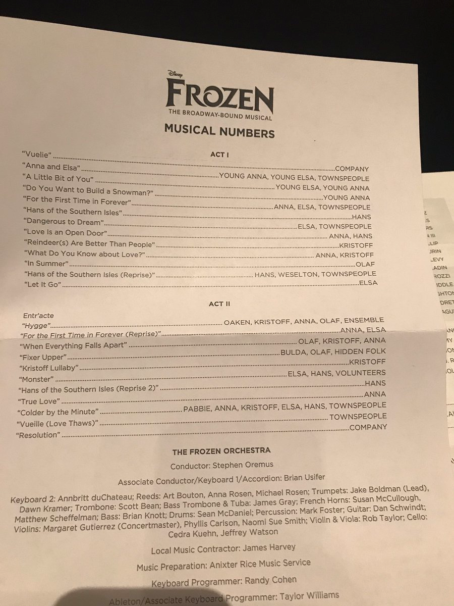 didyouknowmagic! — full song list for frozen's stage production!