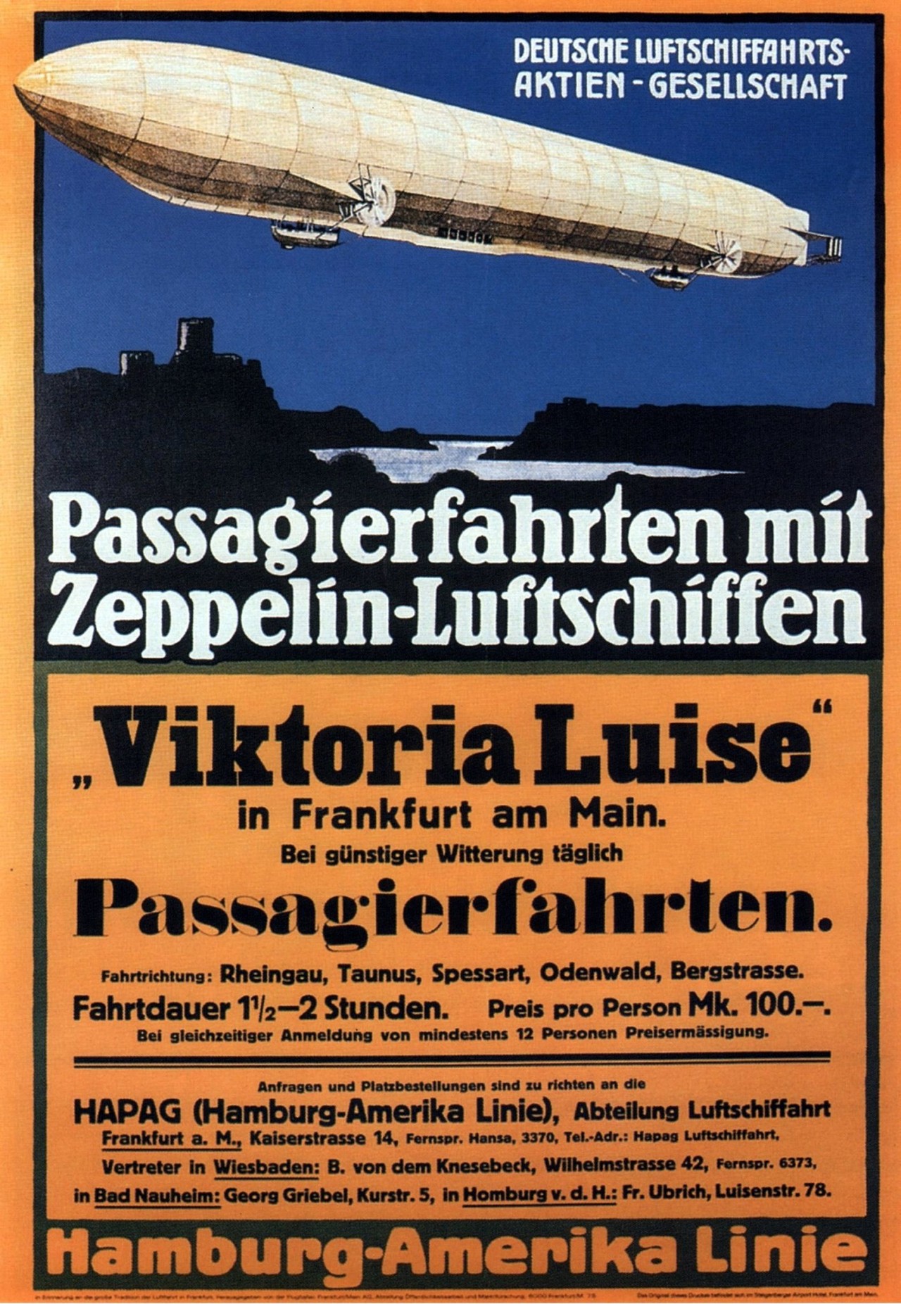 1912 Passagierfahrten mit Zeppelin-Luftschiffen ‘Viktoria Luise’, Hamburg-Amerika Linie 