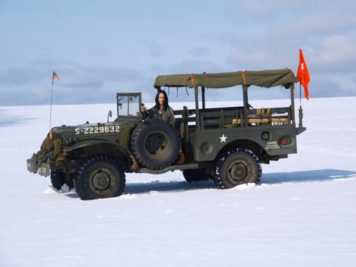 Gwen posing on a Dodge Power Wagon (Buck and a Half). See more...