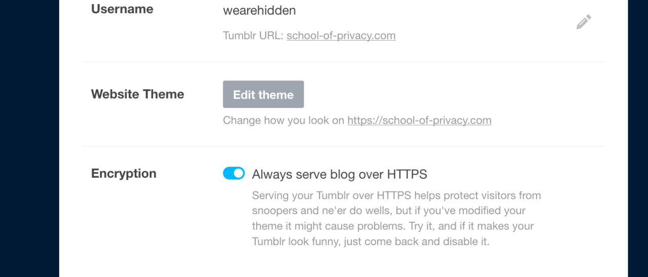 School of Privacy - schoolofprivacy/TUMBLR enabled SSL support for blogs!