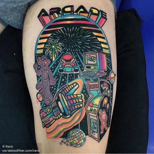 By Raro, done in Madrid. http://ttoo.co/p/35512 80s;arcade cabinet;big;contemporary;facebook;game;nostalgic;other;pop art;raro;thigh;twitter;video game console