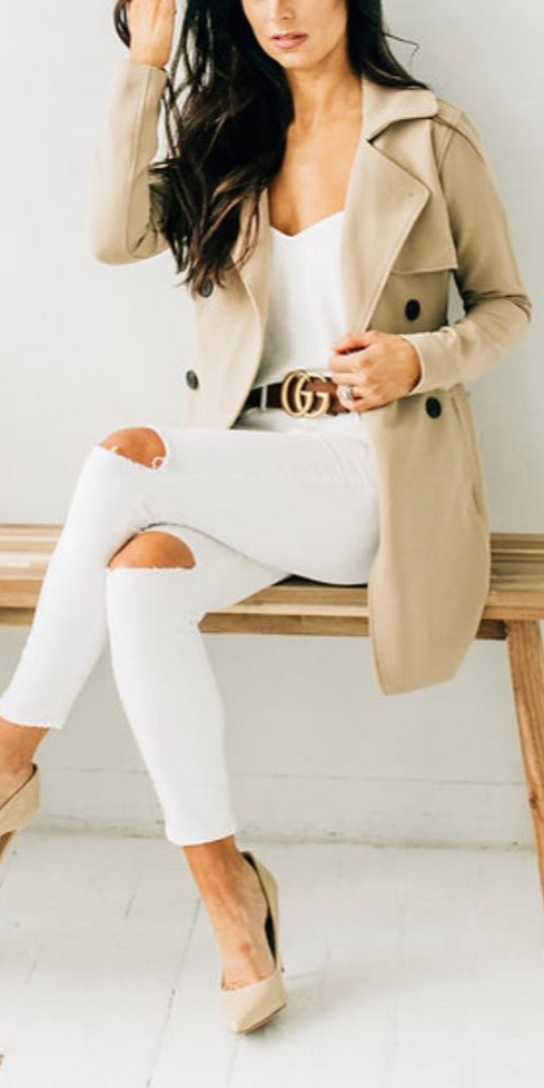 10+ Awesome Outfits for You to Look Cool  - #Beautiful, #Pretty, #Outfits, #Fashionistas, #Streetstyle Back to neutrals on this moody Monday in Seattle. I love all white by itself, but equally love it when you add a tan trench coat, and nude Stilettos. I waited for almost 6 months for my belt to arrive, and it was well worth the wait! I hope you guys are all having a great Monday morning, and a good start to the week! All outfit details tagged! Also....this trench coat has just been restocked at Abercrombie and Fitch, it sold out fast last time, Ialso say size down from your usual size! EVERYTHING IS READY TO SHOP. GO TO THE LINK IN MY BIO! , ootd , whatiwore 