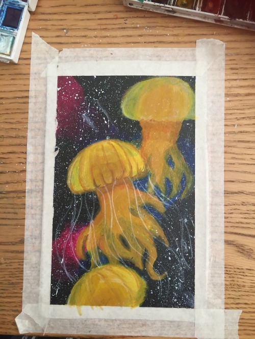 Space jellyfish painting with the progress shots.  