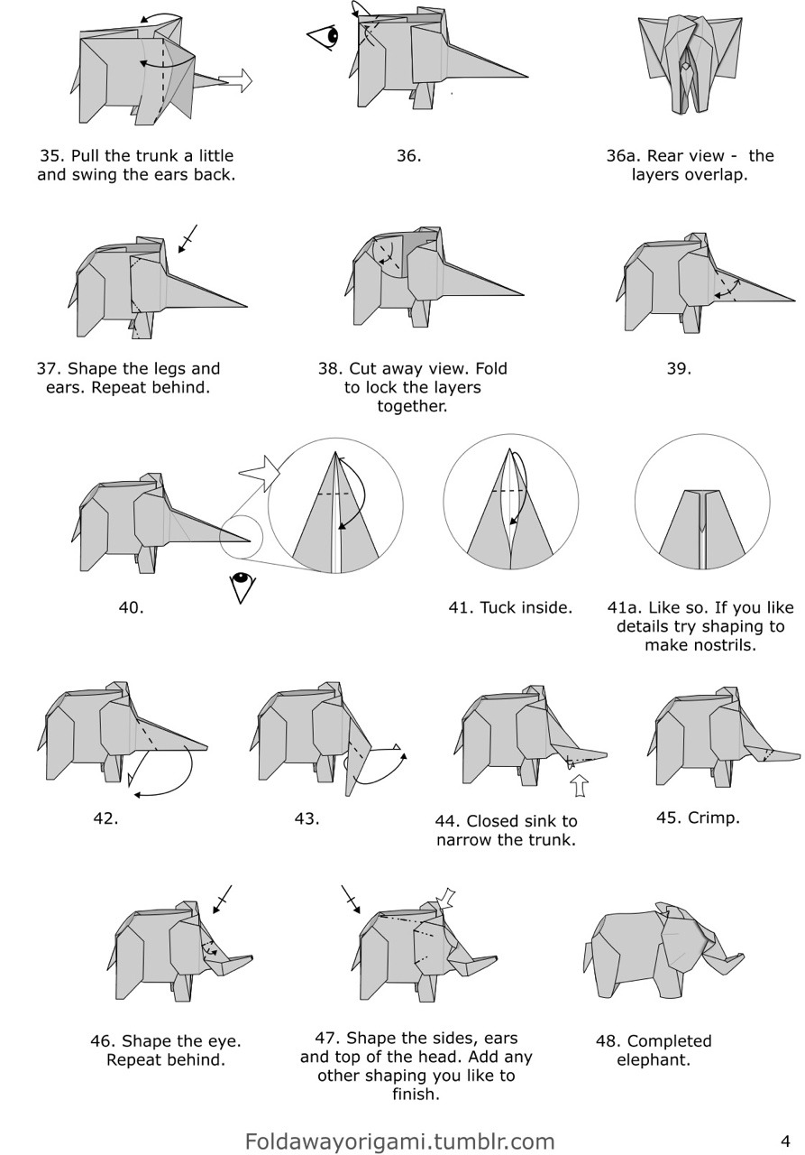 step by step origami elephant