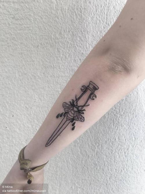 By Mina, done at Backwards Tattoo  , İzmir.... dagger;line art;minaucak;facebook;blackwork;forearm;twitter;medium size;weapon;illustrative