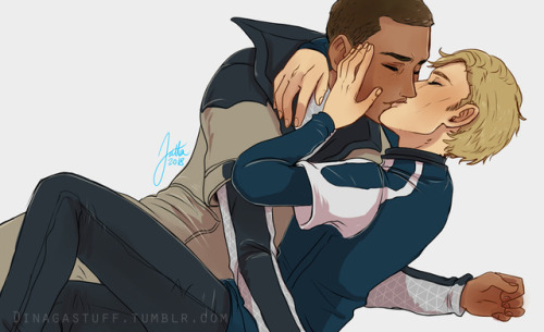 detroit become human markus x simon markus simon fanart friday kiss fanart dbh dbh markus dbh simon digital art