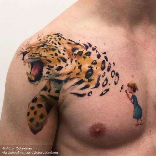 By Victor Octaviano, done in Santo André. http://ttoo.co/p/35123 animal;big;bubble maker;chest;children;facebook;family;feline;game;leopard;parent;shoulder;soap bubble;toy;twitter;victoroctaviano;watercolor