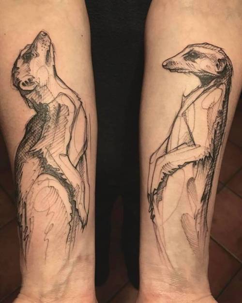 By L'oiseau · Franck Soler, done at Faubourg Tattoo Club,... sketch work;suricate;big;animal;facebook;twitter;inner forearm;loiseau