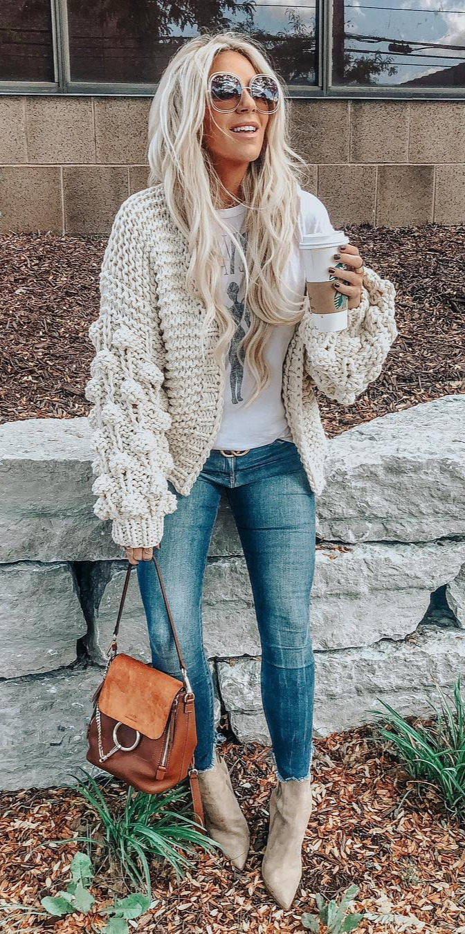 50+ Cozy Outfit Ideas You Need - #Fashion, #Dress, #Picoftheday, #Good, #Pic Afternoon pumpkin spice latte pick me up I just saw that my cardigan is 40% off today and you guys.. this cardi is all kinds of amazing I also linked my exact tee, denim, and booties Shop my whole look by following me on the Liketoknowit App OR click on the link in my bio and then click on the pic you want to shop:  