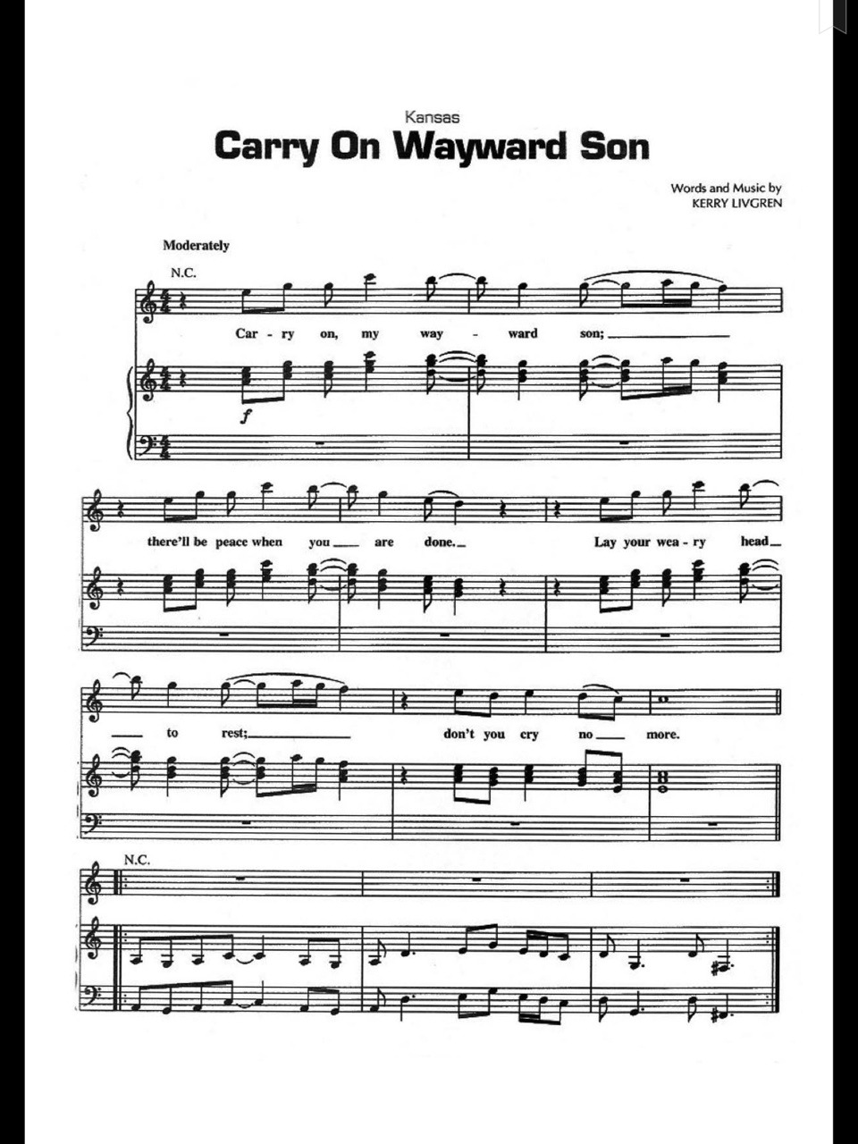 Fresh Music Sheet Collection Carryon My Wayward Son Lullaby Sheet Music