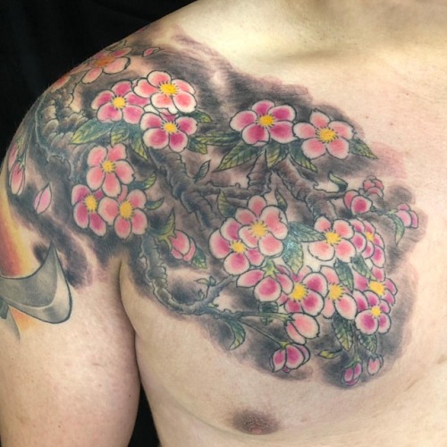 Cherry blossom chest piece by @smanderson123 some...