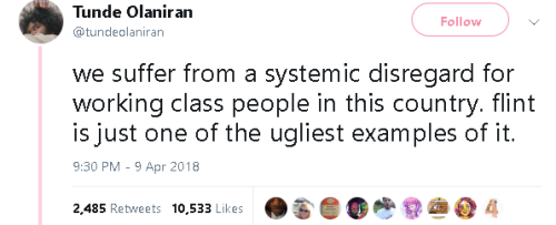 gahdamnpunk:Flint. Still. Has. No. Clean. Water.
