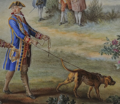 tiny-librarian:
“Detail of a painting of Louis XVI out hunting, showing him with one of his hunting dogs.
”