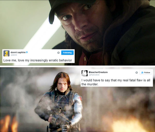 livebloggingmydescentintomadness:tweet meme: bucky barnes...