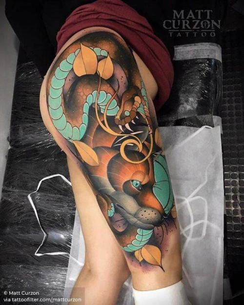 By Matt Curzon, done at Empire Melbourne, Melbourne.... mattcurzon;fox;big;animal;thigh;snake;facebook;twitter;neotraditional