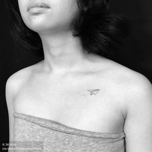 By JK Kim, done in Queens. http://ttoo.co/p/30791 origami;fine line;small;paper plane;jkkim;patriotic;line art;japanese culture;chest;travel;facebook;twitter;game