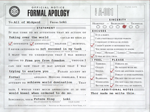 francesca-valentini: A formal apology, from Loki...