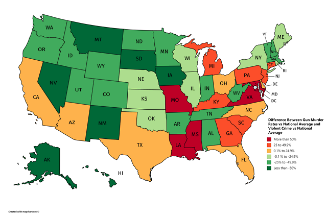 Gun Murder Per Capita vs National Average... - Maps on the Web