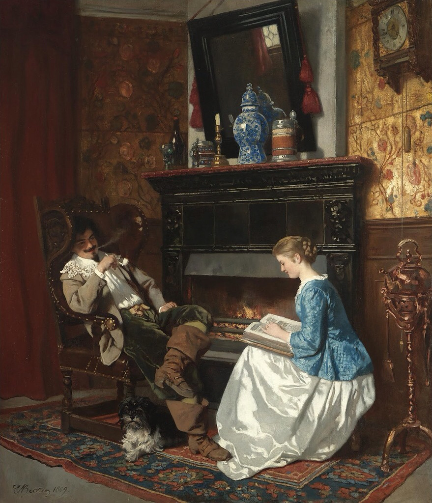 The Fireside Story (1859). Karl Becker (German, 1820-1900). Oil on canvas.
Becker first attained success with subjects of the Venetian Renaissance. Later in life, he made many visits to Venice to study paintings drawn from life in the 15th and 16th...