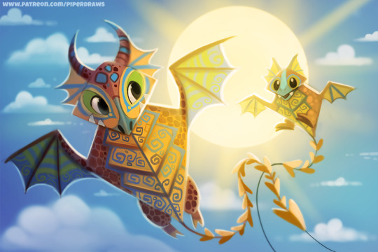 #2622. Kite Dragons - Illustration Prints for sale: https://www.cryptidcreations.com/store/ For full res WIPs, art, videos...