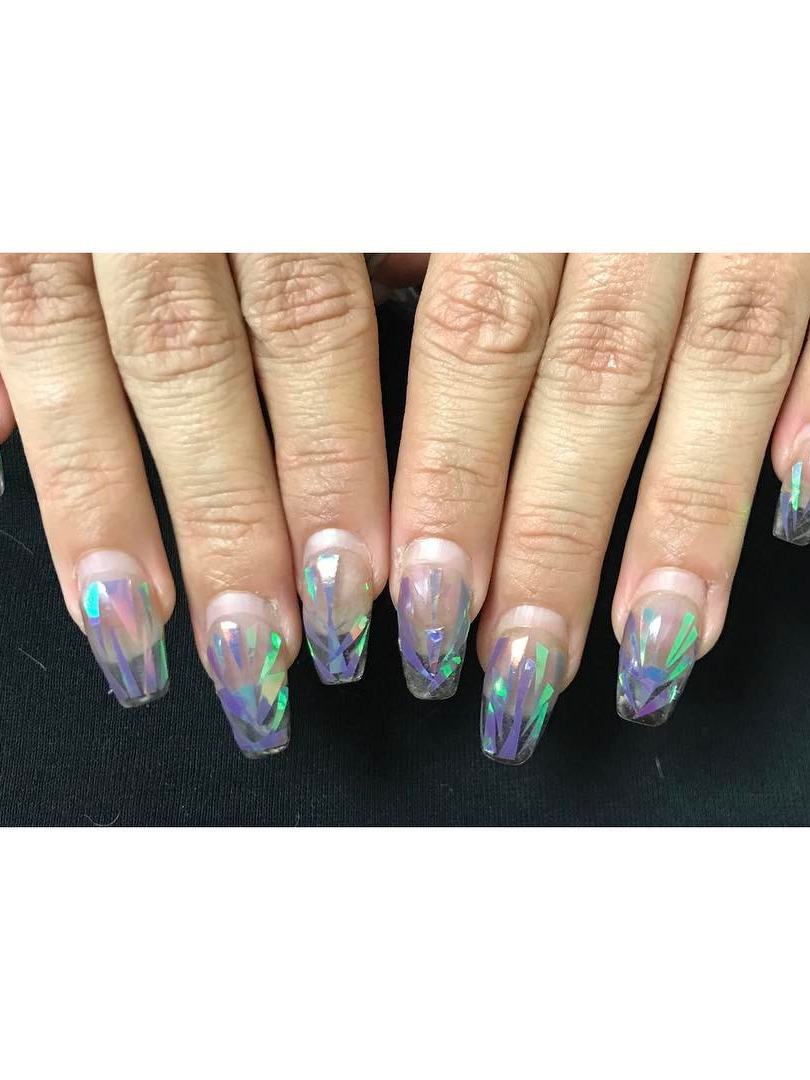 sns nails, tj nails, halloween nails, k nails, prom nails Exactly one month fill on purple broken glass nails! December 11th to January 11th 