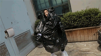 Image result for gifs of people wearing garbage bags