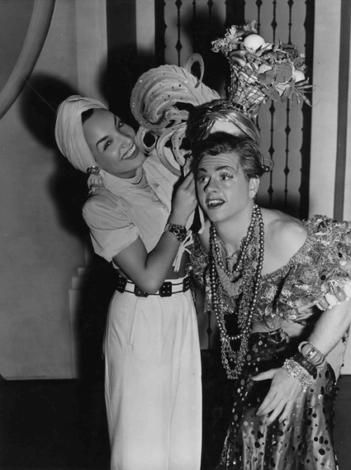 twixnmix:Carmen Miranda visits Mickey Rooney (in drag as...