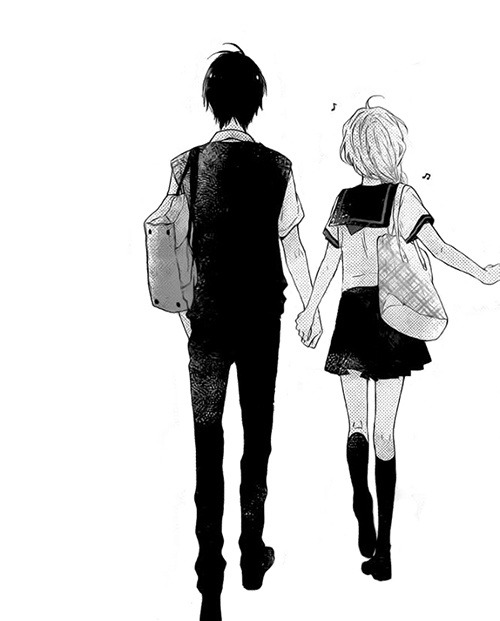 School Anime Girl And Boy Holding Hands