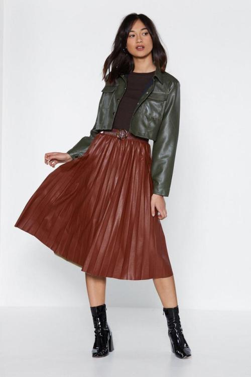 leather skirt, boots - Pleat Moves Faux Leather Skirt from Nasty Gal.∞ ...