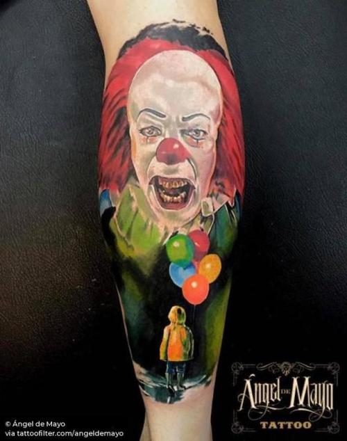 By Ángel de Mayo, done at Ángel de Mayo Tattoo, Alcalá de... angeldemayo;calf;it;pennywise;evil clown;big;united states of america;facebook;realistic;twitter;clown;profession;portrait;stephen king;circus;other;film and book;patriotic;fictional character