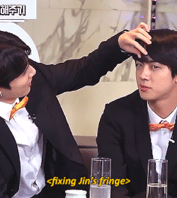 when the stylists told jeon to fix jin's hair and jin looked at ...