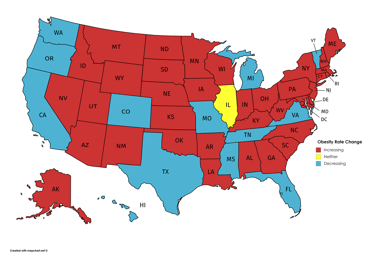 USA Obesity Rate Change By State, 2012-2014. - Maps on the Web