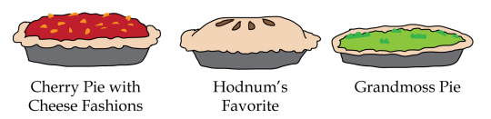Cherry Pie With Cheese Fashions, Hodnum's Favorite, Grandmoss pie