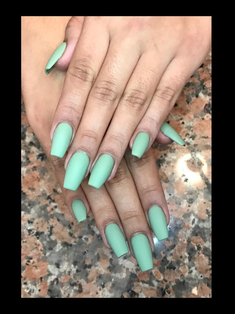 white nails, baby blue nails, cuticle, cnd shellac, matte nail polish Matte Pastel Green Coffin Sculptured Nails. . . , coffinnails , mattenails , greennails , pastelnails , sculpturednails , sculptednails 