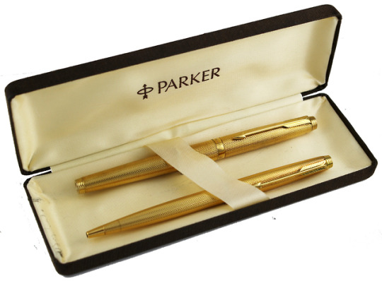 Parker Cisele 75 fountain pen and ballpoint pen set sterling silver broad nib