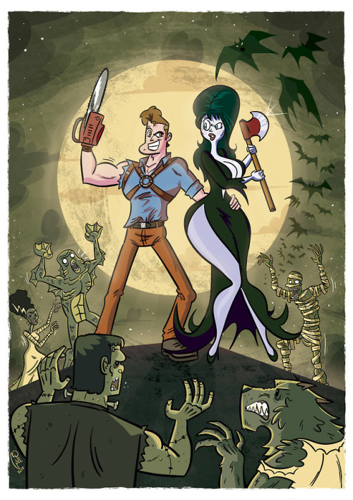 artedeguilhermedesousa:Elvira & Ash VS Universal Monsters