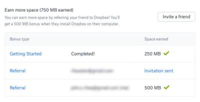 Dropbox offers an additional 250 MB of space for every friend you get to join their service.